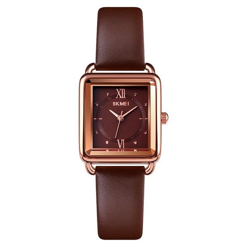 Cadran Carré Montre-bracelet Classique Pour Femme Bracelet En Cuir Véritable Montre À Quartz Décontractée