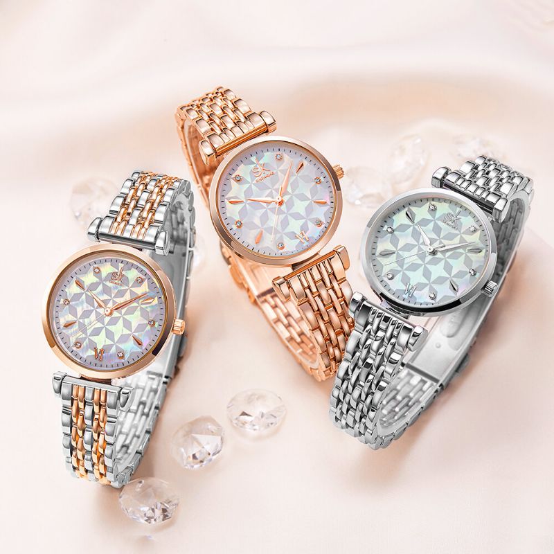 Cadran En Cristal Motif De Fleurs En Acier Inoxydable Dames Robe Femmes Montre À Quartz