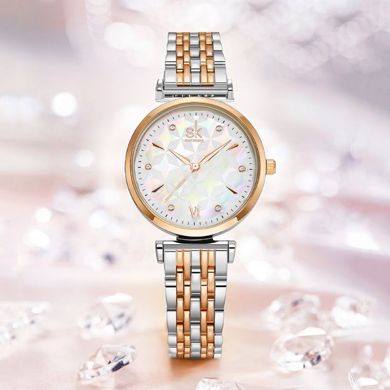 Cadran En Cristal Motif De Fleurs En Acier Inoxydable Dames Robe Femmes Montre À Quartz