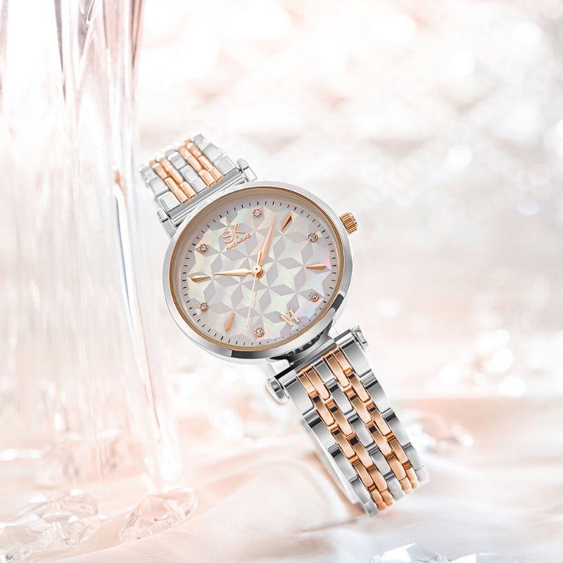 Cadran En Cristal Motif De Fleurs En Acier Inoxydable Dames Robe Femmes Montre À Quartz