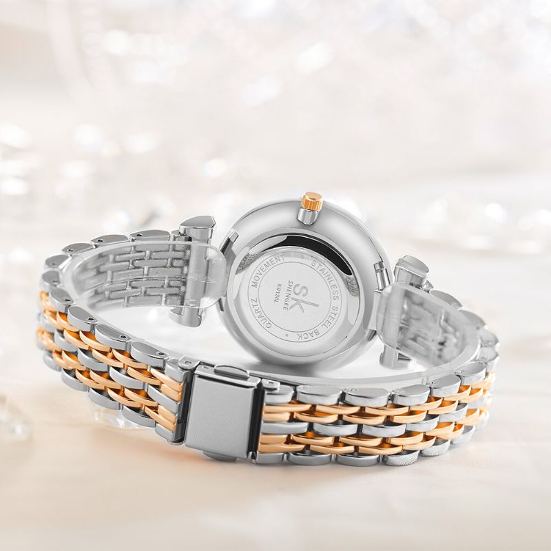 Cadran En Cristal Motif De Fleurs En Acier Inoxydable Dames Robe Femmes Montre À Quartz