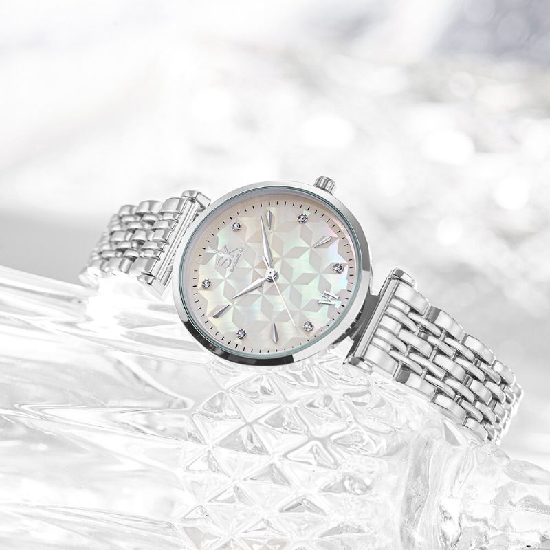 Cadran En Cristal Motif De Fleurs En Acier Inoxydable Dames Robe Femmes Montre À Quartz