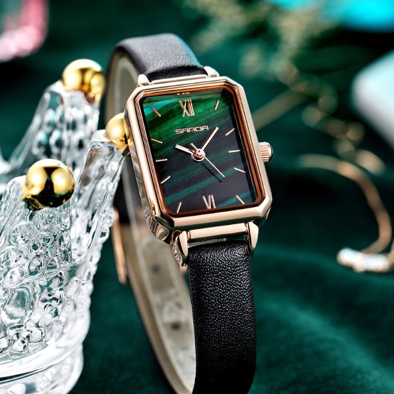 Cadran Dégradé Vert Noir Ciel Étoilé Maille Bracelet En Cuir Mode Dames Robe Montre À Quartz