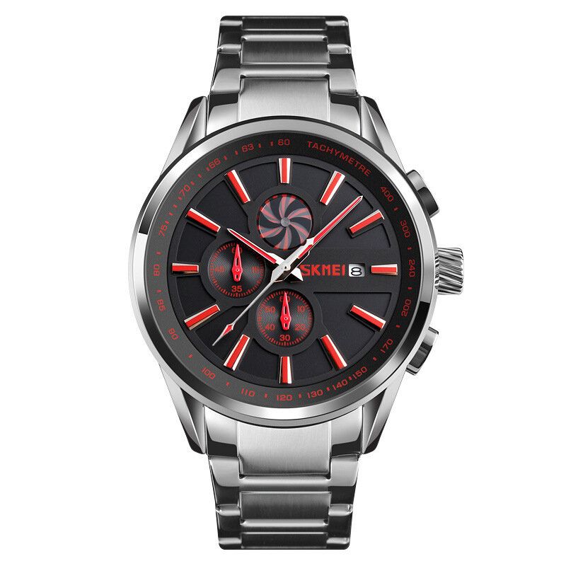 Calendrier Multifonction Business Style Hommes Montre-bracelet En Acier Bande Montre À Quartz