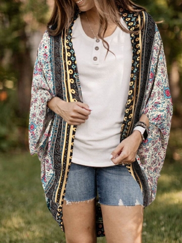 Cardigan Ample Ouvert À Motif Tribal Floral