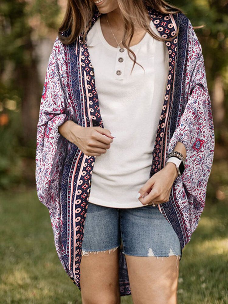 Cardigan Ample Ouvert À Motif Tribal Floral