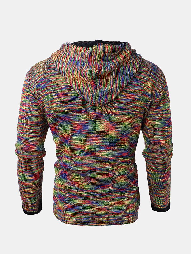 Cardigans À Capuche Chauds Avec Cordon De Serrage Pour Homme En Tricot Coloré Avec Poche