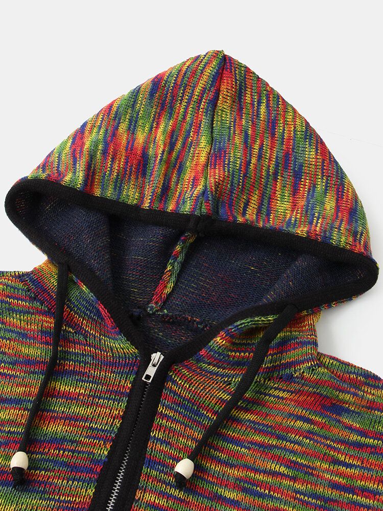 Cardigans À Capuche Chauds Avec Cordon De Serrage Pour Homme En Tricot Coloré Avec Poche