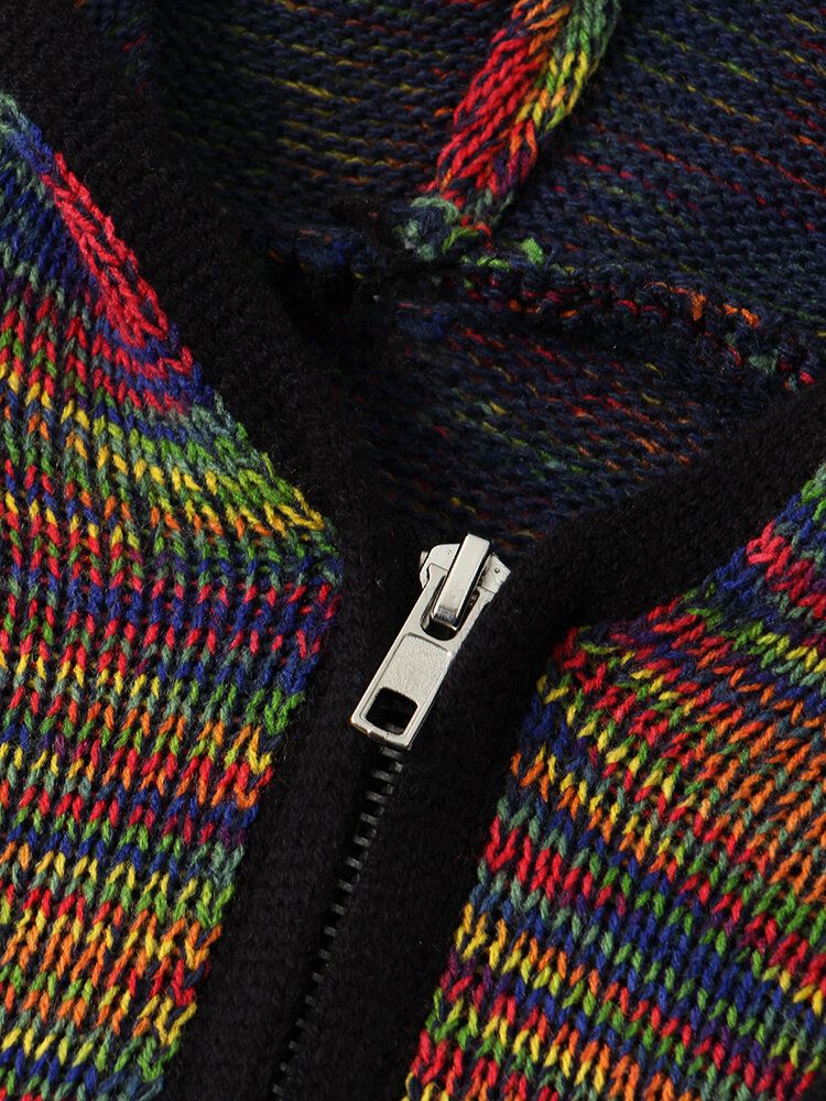 Cardigans À Capuche Chauds Avec Cordon De Serrage Pour Homme En Tricot Coloré Avec Poche