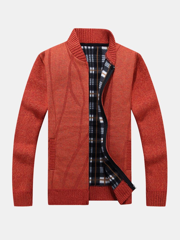 Cardigans À Col De Baseball Tricotés À Glissière De Couleur Unie Pour Hommes Avec Poche