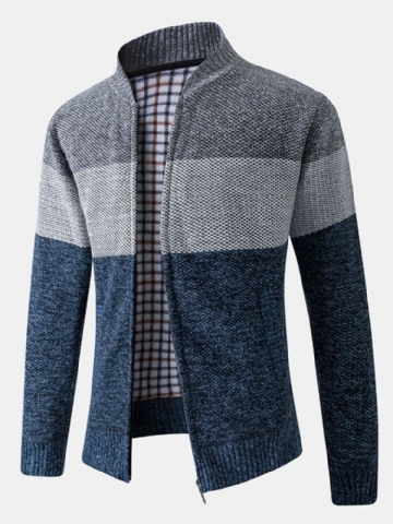 Cardigans En Coton Côtelé À Patchwork De Blocs De Couleurs Pour Hommes Avec Poche