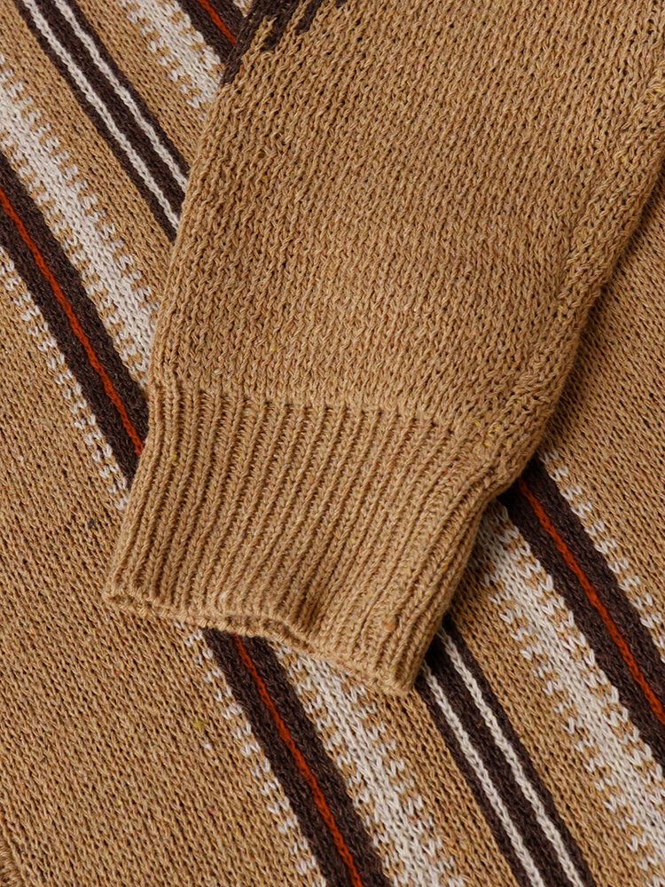 Cardigans Décontractés À Double Poche En Tricot À Rayures Pour Hommes