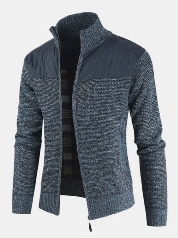 Cardigans Décontractés En Tricot Avec Col Montant Et Patchwork Pour Hommes Avec Poche