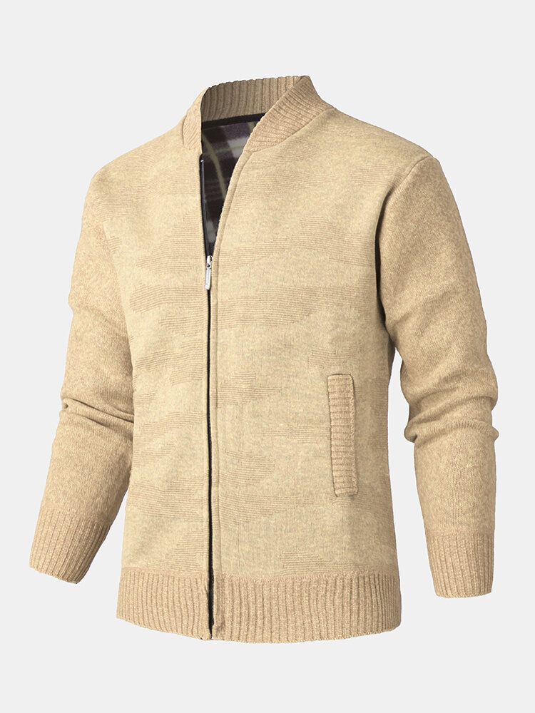 Cardigans En Tricot Chaud À Col De Baseball Pour Hommes Avec Poche