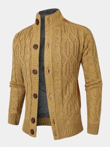 Cardigans En Tricot Torsadé Pour Hommes Avec Col Montant Et Boutons Solides