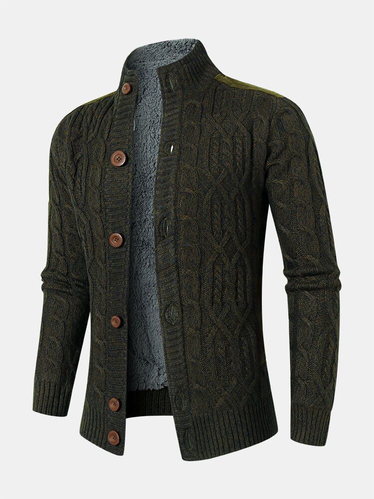 Cardigans En Tricot Torsadé Pour Hommes Avec Col Montant Et Boutons Solides