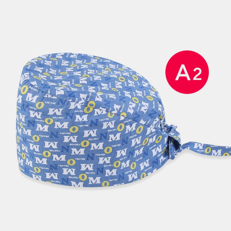 Cartoon Print Floral Elegance Tie-back Surgical Caps Scrub Hat