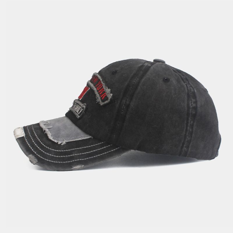 Casquette De Baseball Pour Homme Lettre Lavée Broderie Patch Chapeau De Parasol Extérieur