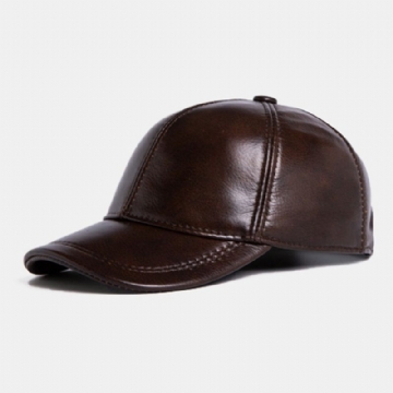 Casquette De Baseball Réglable En Cuir De Vachette Véritable Pour Hommes En Plein Air Protéger L'oreille Hiver Chaud Pour Le Père Âgé