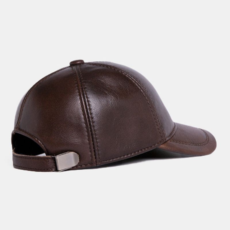 Casquette De Baseball Réglable En Cuir De Vachette Véritable Pour Hommes En Plein Air Protéger L'oreille Hiver Chaud Pour Le Père Âgé