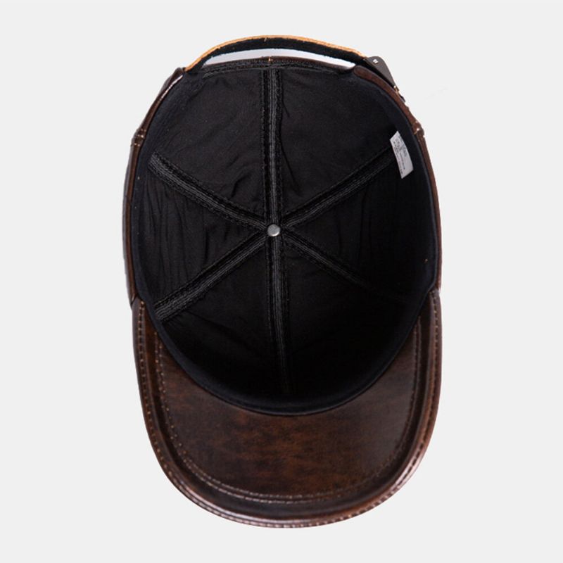 Casquette De Baseball Réglable En Cuir De Vachette Véritable Pour Hommes En Plein Air Protéger L'oreille Hiver Chaud Pour Le Père Âgé