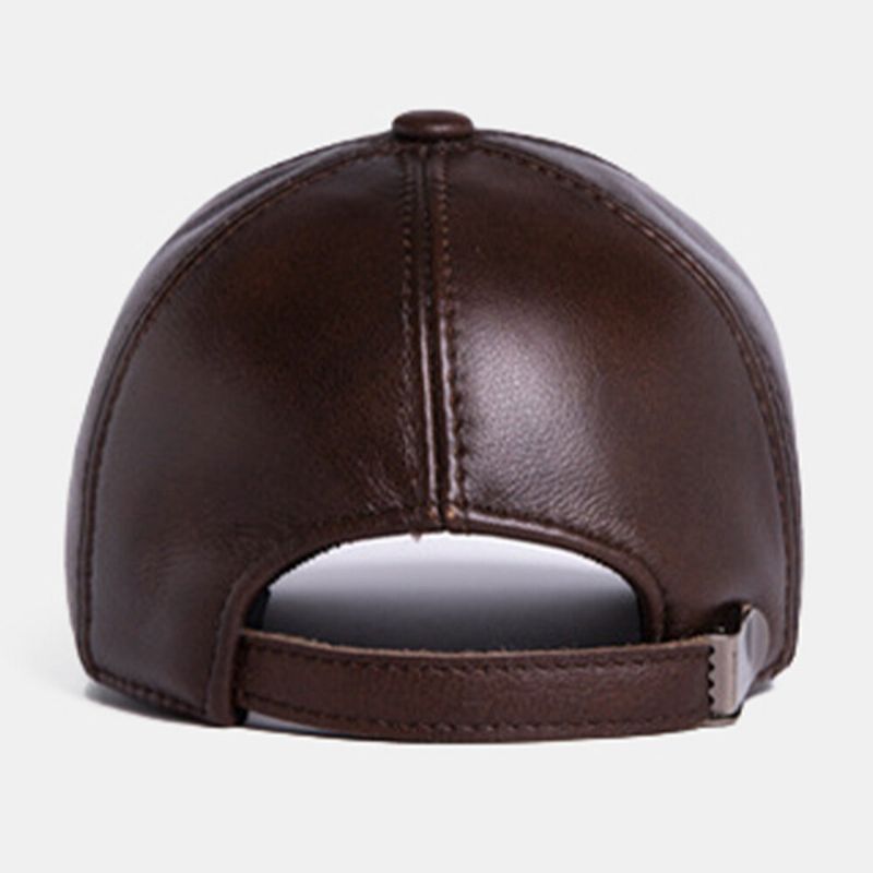 Casquette De Baseball Réglable En Cuir De Vachette Véritable Pour Hommes En Plein Air Protéger L'oreille Hiver Chaud Pour Le Père Âgé