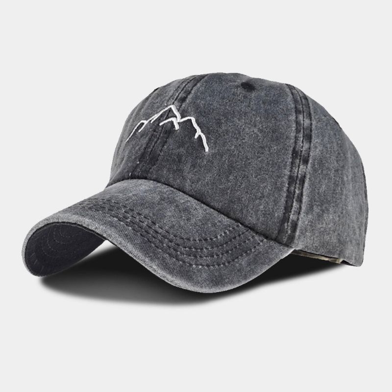 Casquette De Baseball Unisexe En Coton Délavé En Détresse Motif De Montagne Broderie Mode Crème Solaire