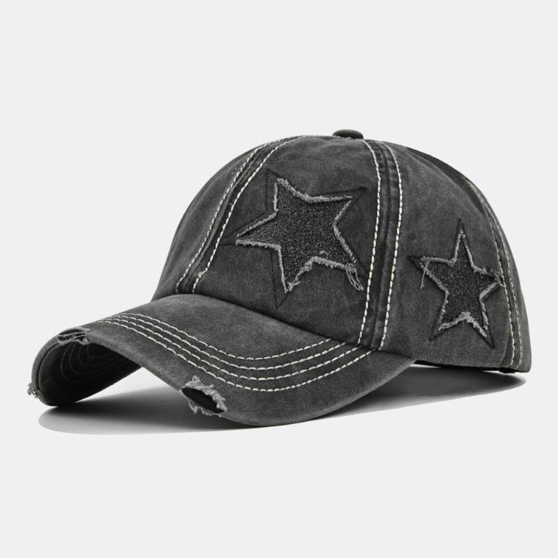 Casquette De Baseball Unisexe En Coton Lavé Avec Motif Étoile À Cinq Branches Et Pare-soleil