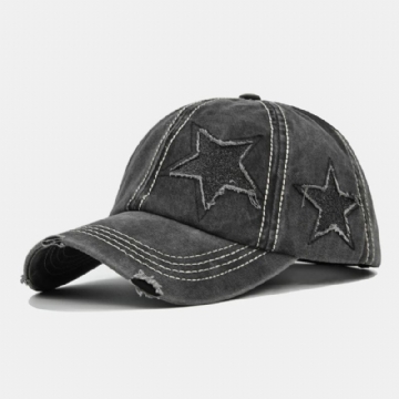 Casquette De Baseball Unisexe En Coton Lavé Avec Motif Étoile À Cinq Branches Et Pare-soleil