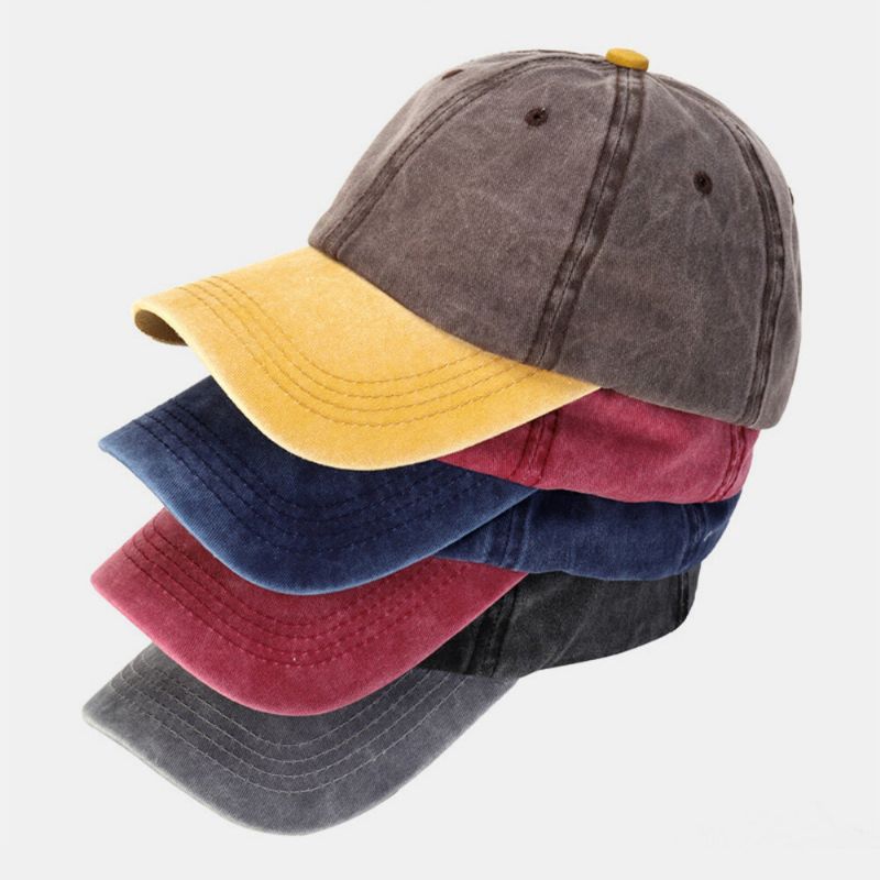 Casquette De Baseball Unisexe En Coton Lavé De Couleur Assortie À Bord Incurvé Extérieur Respirant Chapeau De Parasol Réglable