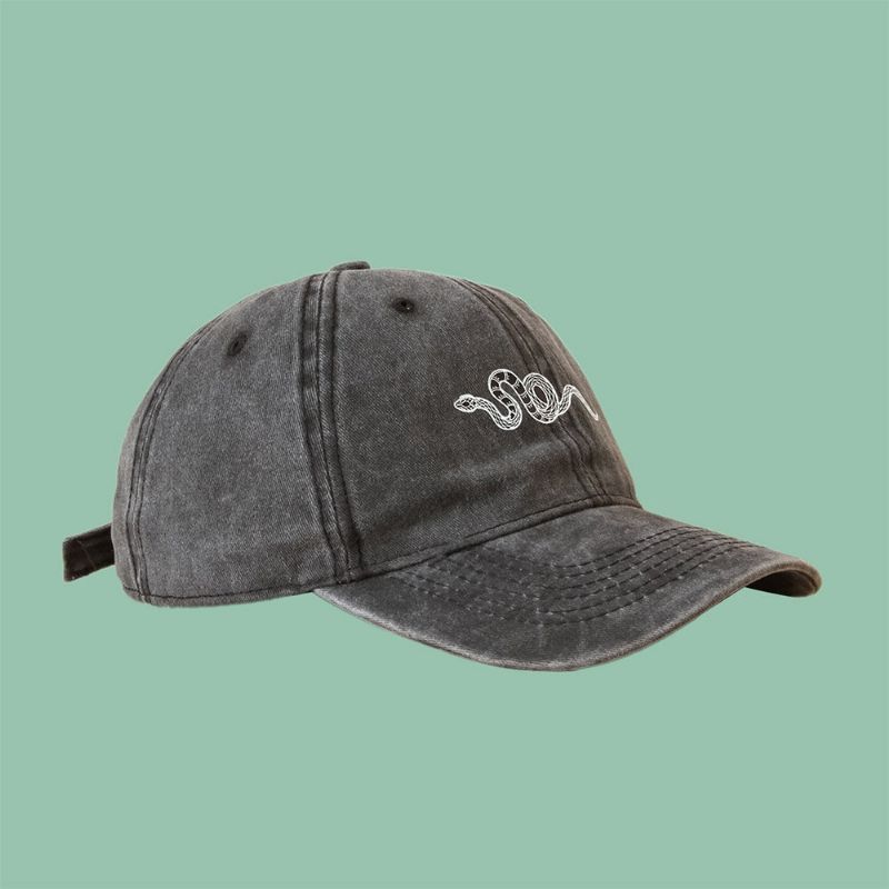 Casquette De Baseball Unisexe En Coton Lavé Motif Serpent Impression Été Extérieur Décontracté Chapeau De Soleil