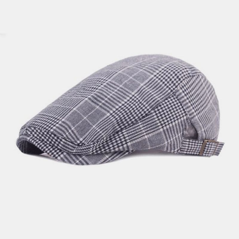 Casquette Béret En Coton Pour Hommes Motif À Carreaux Casual Wild Forward Hat Flat Cap