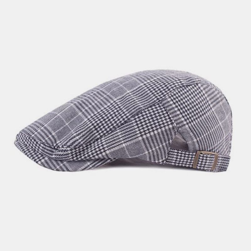 Casquette Béret En Coton Pour Hommes Motif À Carreaux Casual Wild Forward Hat Flat Cap