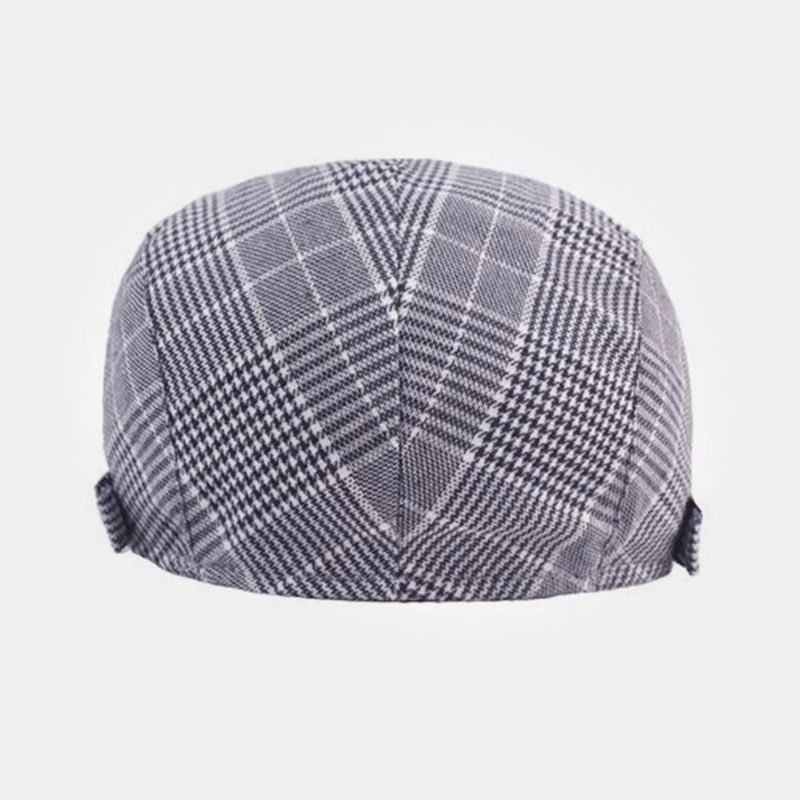 Casquette Béret En Coton Pour Hommes Motif À Carreaux Casual Wild Forward Hat Flat Cap