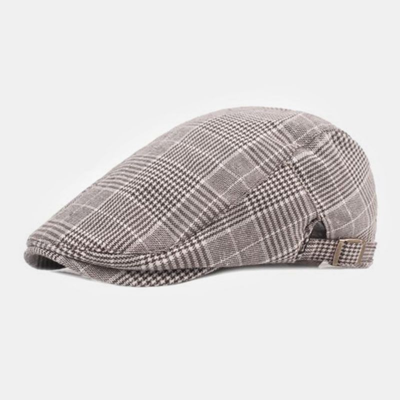 Casquette Béret En Coton Pour Hommes Motif À Carreaux Casual Wild Forward Hat Flat Cap