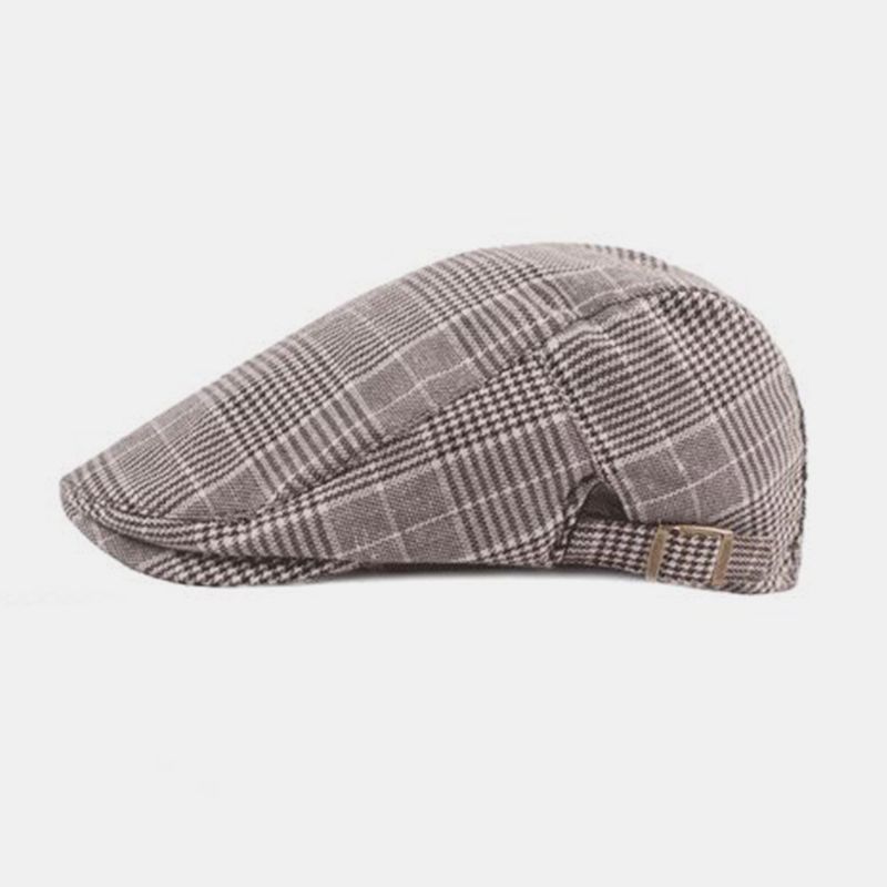 Casquette Béret En Coton Pour Hommes Motif À Carreaux Casual Wild Forward Hat Flat Cap