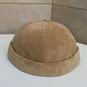 Casquette De Crâne En Velours Côtelé Réglable De Couleur Unie Unisexe Casual Wild Sunshade Brimless Beanie Landlord Cap