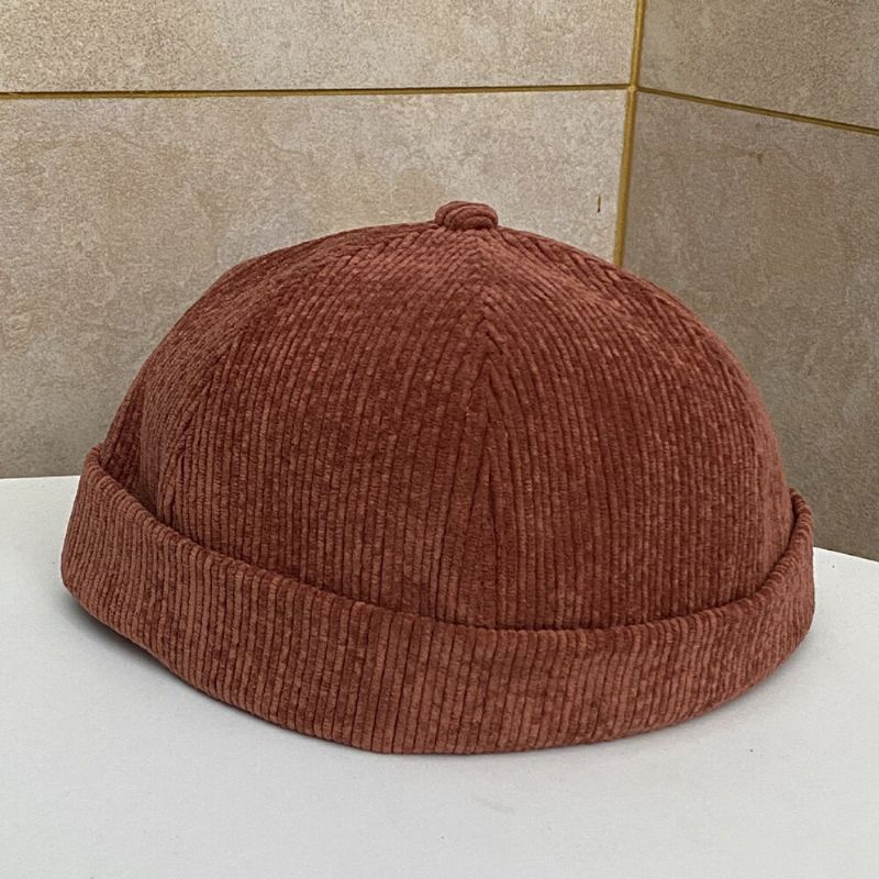 Casquette De Crâne En Velours Côtelé Réglable De Couleur Unie Unisexe Casual Wild Sunshade Brimless Beanie Landlord Cap