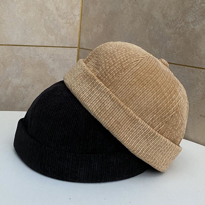 Casquette De Crâne En Velours Côtelé Réglable De Couleur Unie Unisexe Casual Wild Sunshade Brimless Beanie Landlord Cap