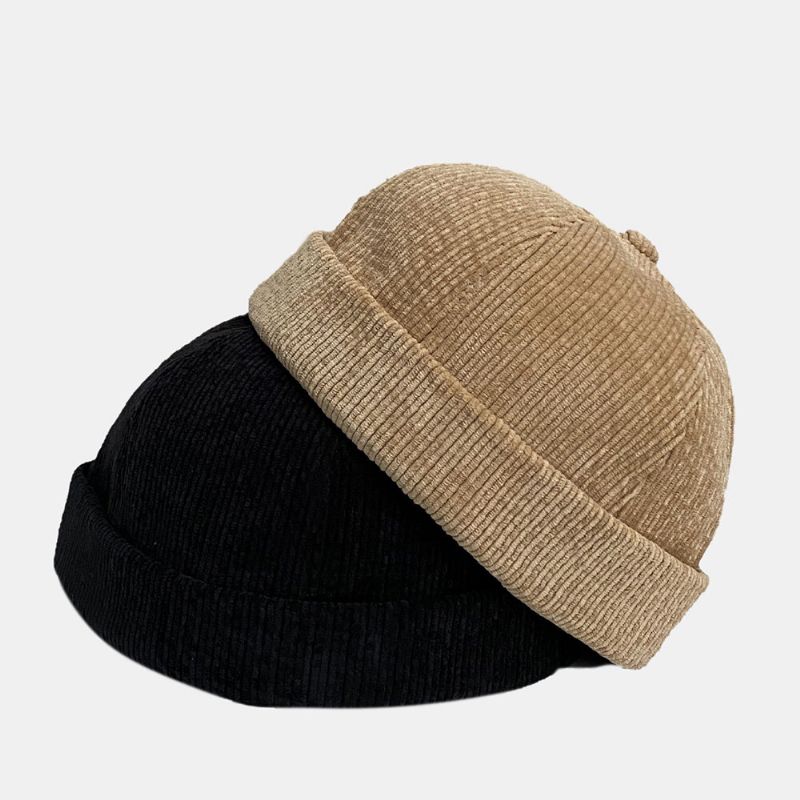 Casquette De Crâne En Velours Côtelé Réglable De Couleur Unie Unisexe Casual Wild Sunshade Brimless Beanie Landlord Cap