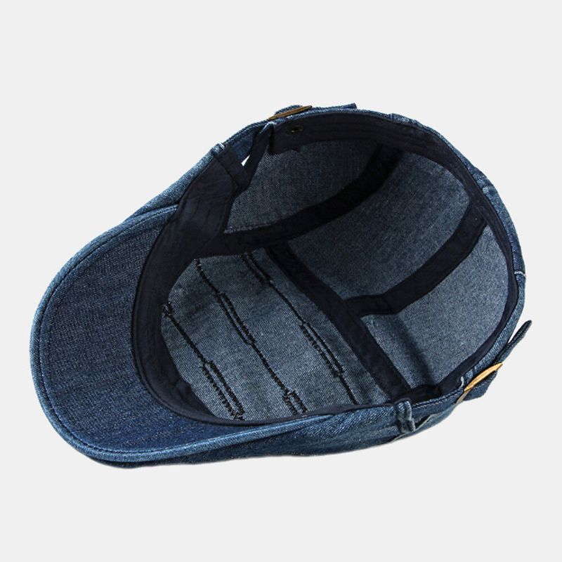 Casquette Gavroche Pour Homme Denim Délavé Solid Striped Stitches Casual Forward Hat Beret Flat Cap