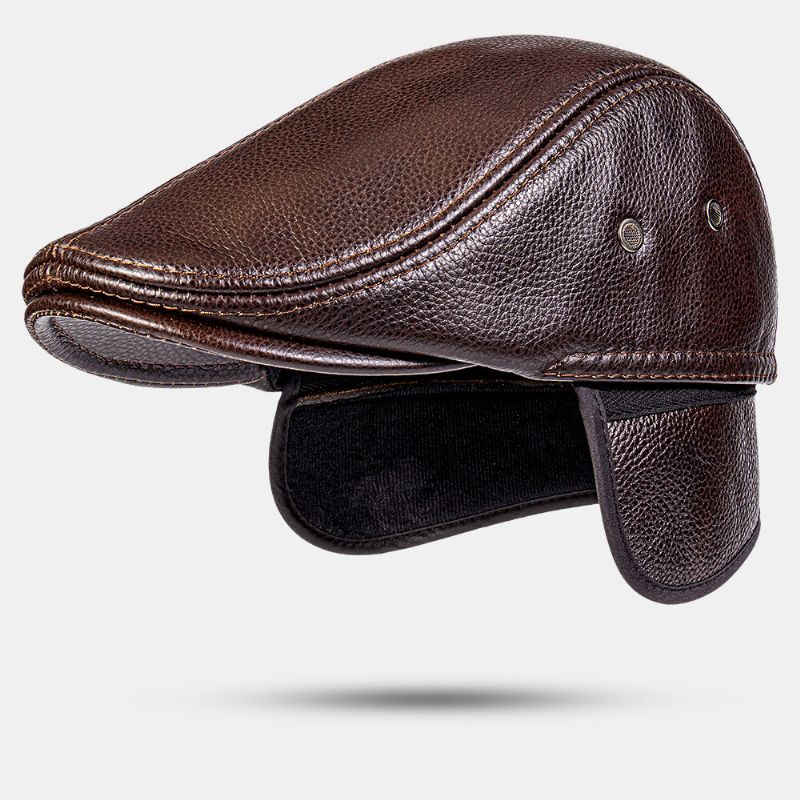 Casquette Plate Pour Hommes En Cuir De Vachette De Première Couche