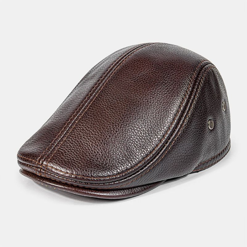 Casquette Plate Pour Hommes En Cuir De Vachette De Première Couche