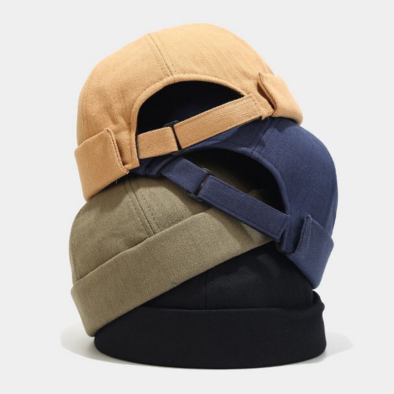 Casquette De Propriétaire Unisexe Coton Couleur Unie Rayures À Chevrons Dôme Personnalité Bonnet Sans Bord Chapeau De Marin Casquette De Crâne