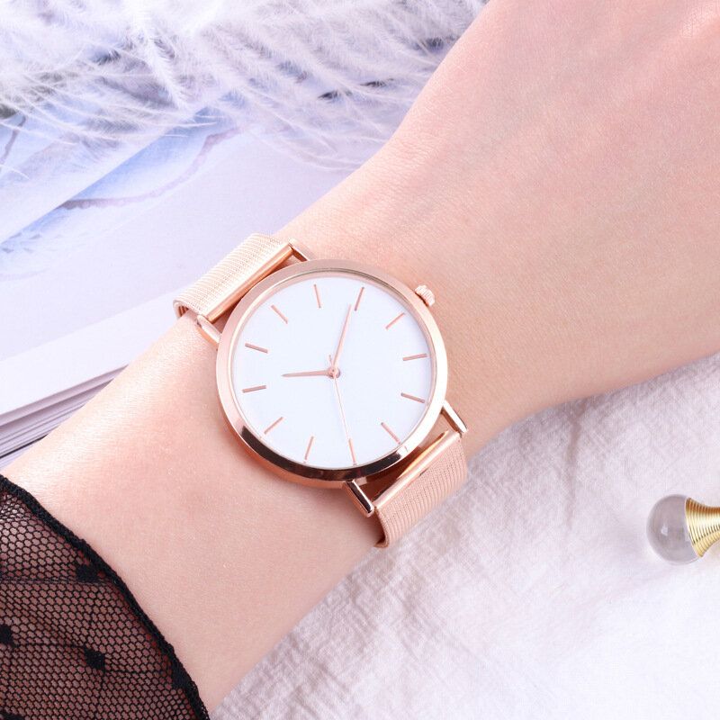 Casual Business Women Watch Full Alloy Case Mesh Band No Number Dial Quartz Watch