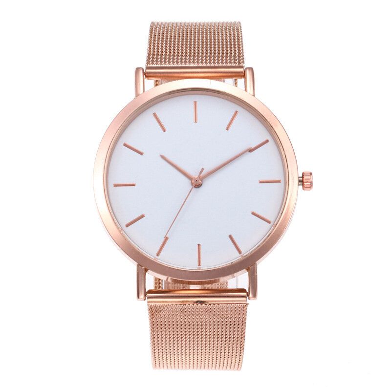 Casual Business Women Watch Full Alloy Case Mesh Band No Number Dial Quartz Watch