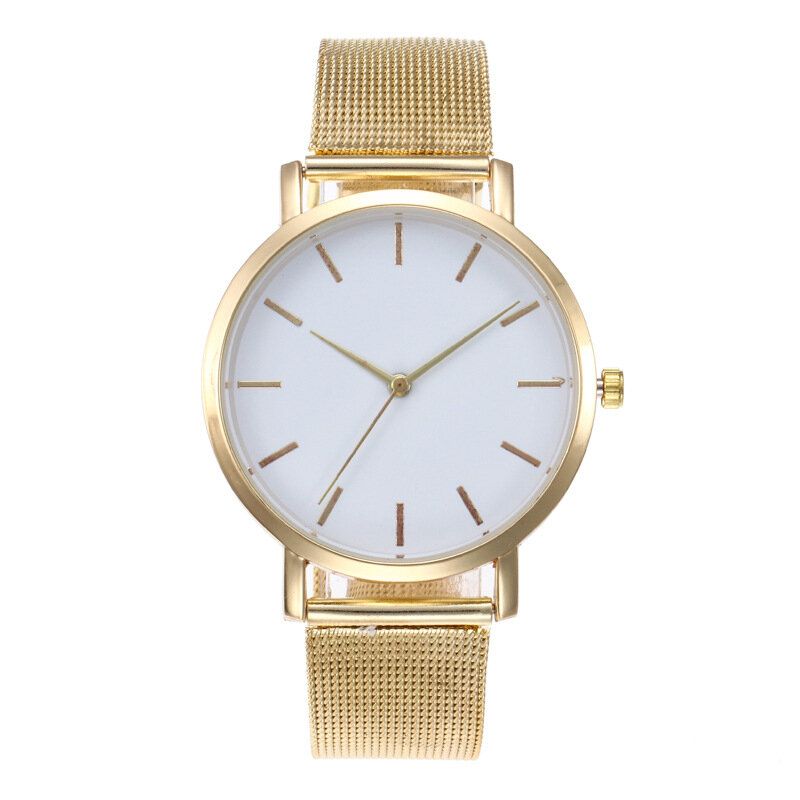 Casual Business Women Watch Full Alloy Case Mesh Band No Number Dial Quartz Watch