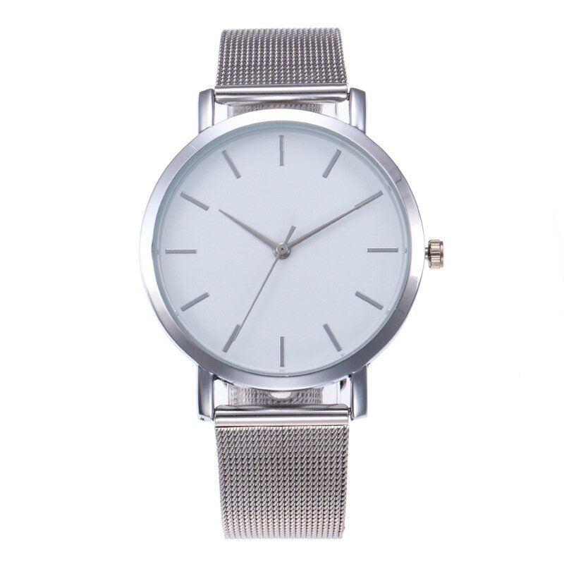 Casual Business Women Watch Full Alloy Case Mesh Band No Number Dial Quartz Watch