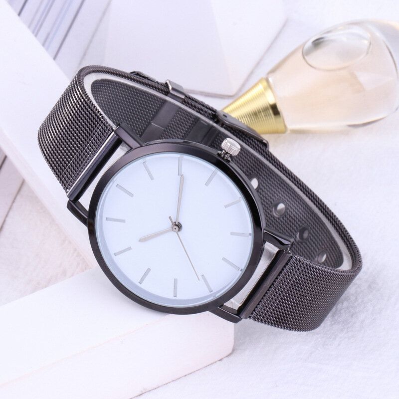 Casual Business Women Watch Full Alloy Case Mesh Band No Number Dial Quartz Watch