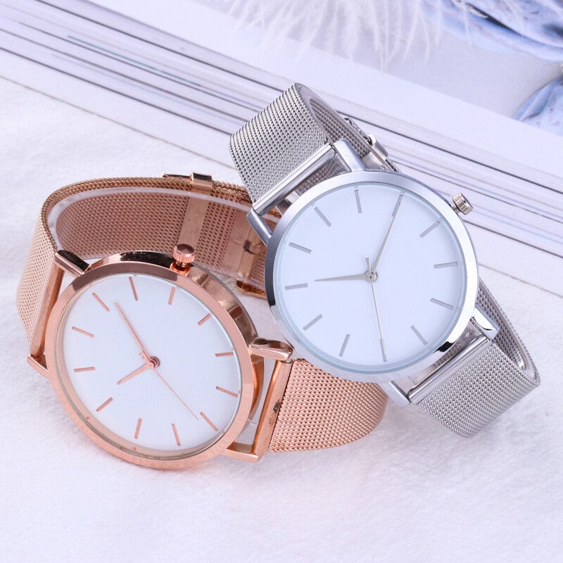 Casual Business Women Watch Full Alloy Case Mesh Band No Number Dial Quartz Watch